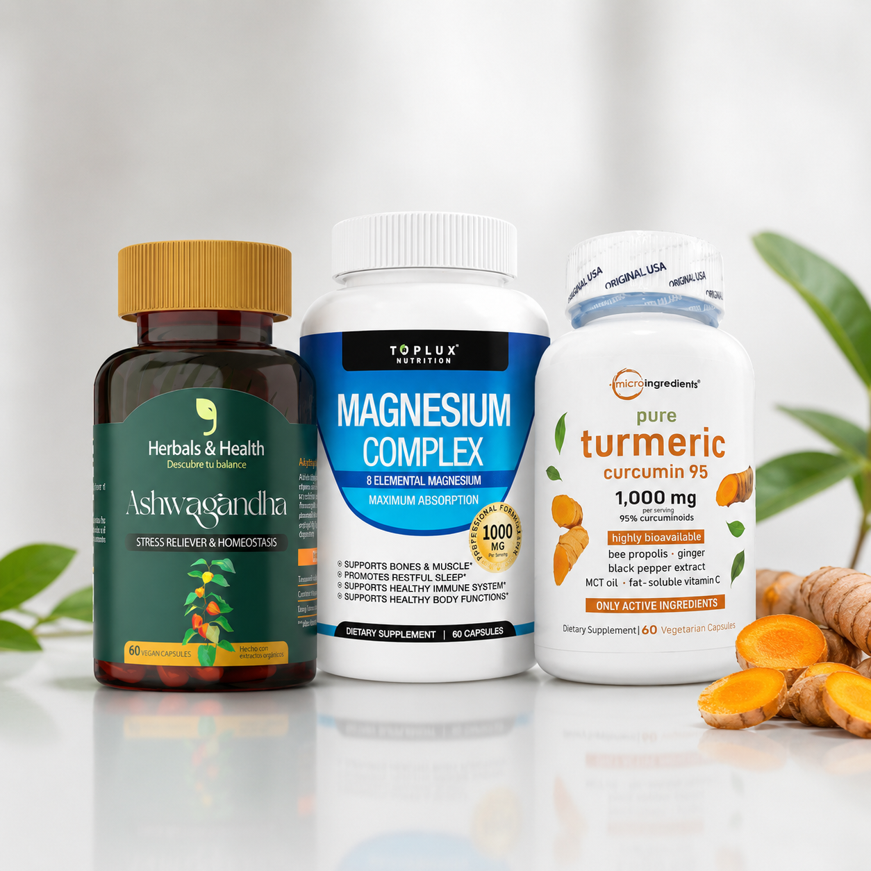 Ashwagandha + Magnesio Complex 8 en 1 + Cúrcuma Curcumina 95%